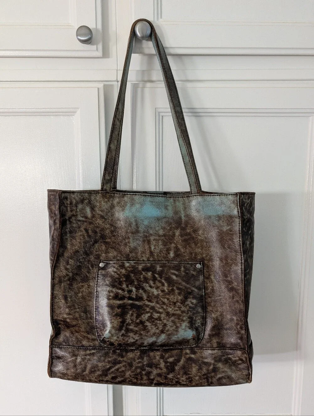 Patricia Nash Turquoise Floral Tooled Leather Tote Bag 12 1/2